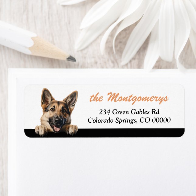 Cute Peeking German Shepherd Dog Return Address (Insitu)