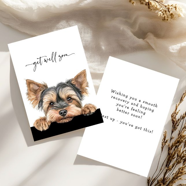 Cute Peeking Yorkie Script Get Well Soon Karte (Von Creator hochgeladen)