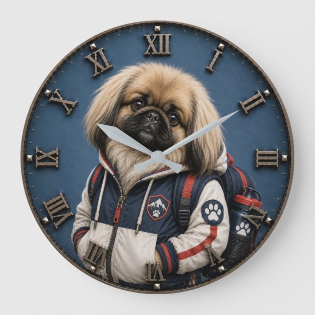 Cute Pekingese Puppy  Große Wanduhr (Vorderseite)