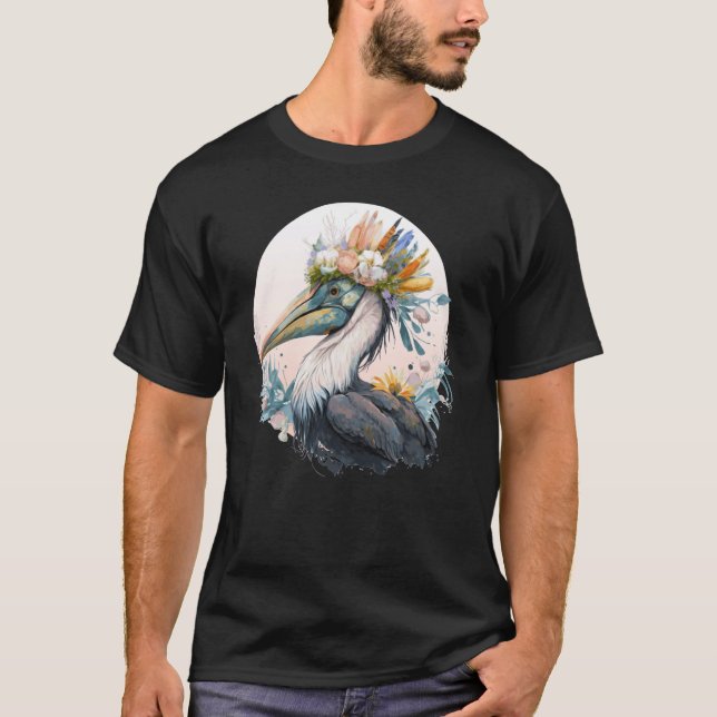 Cute Pelican Bird Flower Crown Floral Birds T-Shirt (Vorderseite)