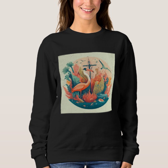 Cute Pelican Illustration Ocean Anchor Colorful Wo Sweatshirt (Vorderseite)