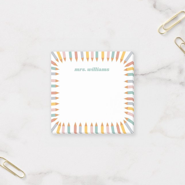 Cute Pencil Border Custom Name Teacher Gift Post-it Klebezettel (Von Creator hochgeladen)