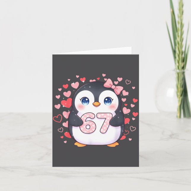 Cute Penguin 67 Six Seven Valentine Hearts 6 7 Mem Karte (Vorderseite)