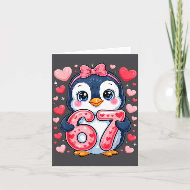 Cute Penguin 67 Six Seven Valentine Hearts 6 7 Mem Karte (Vorderseite)