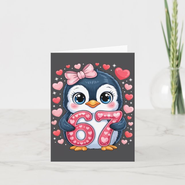 Cute Penguin 67 Six Seven Valentine Hearts 6 7 Mem Karte (Vorderseite)