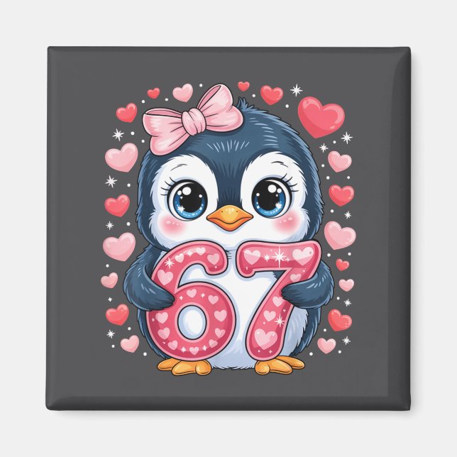 Cute Penguin 67 Six Seven Valentine Hearts 6 7 Mem Magnet (Vorne)