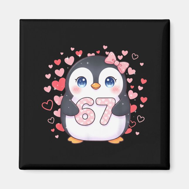 Cute Penguin 67 Six Seven Valentine Hearts 6 7 Mem Magnet (Vorne)