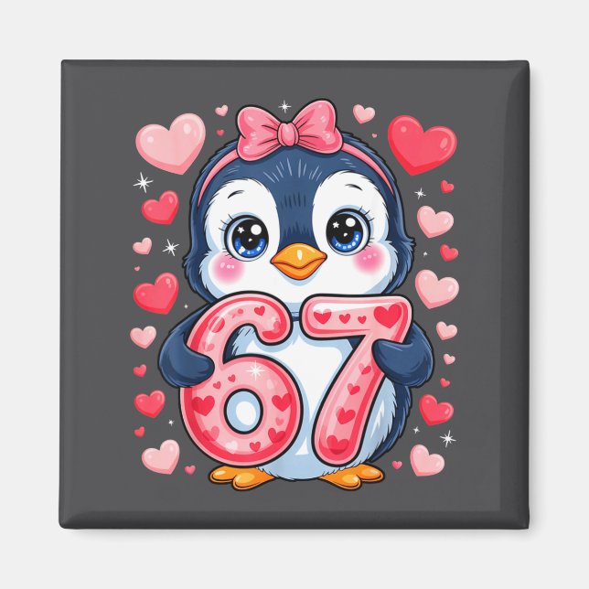 Cute Penguin 67 Six Seven Valentine Hearts 6 7 Mem Magnet (Vorne)