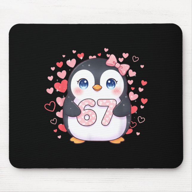 Cute Penguin 67 Six Seven Valentine Hearts 6 7 Mem Mousepad (Vorne)