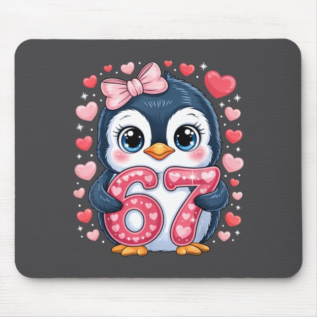 Cute Penguin 67 Six Seven Valentine Hearts 6 7 Mem Mousepad (Vorne)
