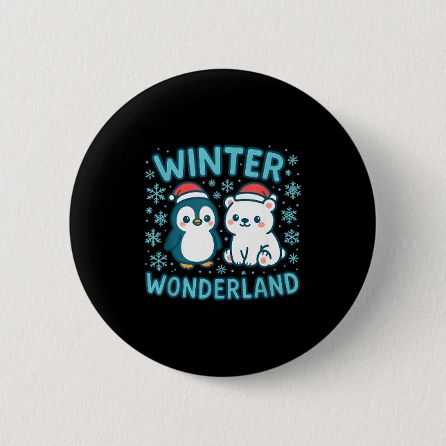 Cute Penguin And Lar Bear Winter Wonderland Christ Button (Vorderseite)