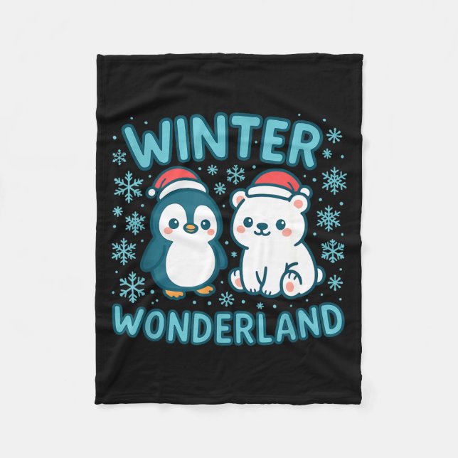 Cute Penguin And Lar Bear Winter Wonderland Christ Fleecedecke (Vorderseite)