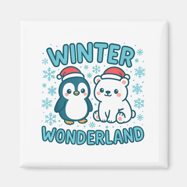 Cute Penguin And Lar Bear Winter Wonderland Christ Magnet (Vorne)