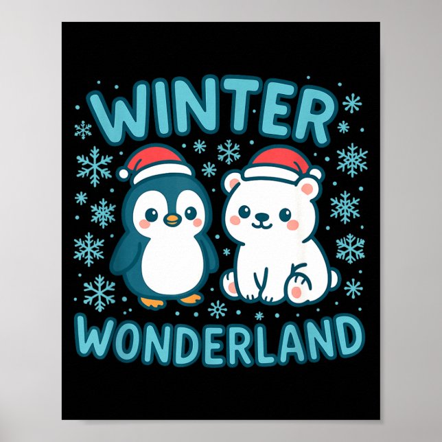 Cute Penguin And Lar Bear Winter Wonderland Christ Poster (Vorne)