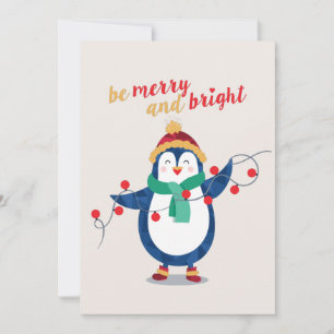 Cute Penguin Be Merry and Bright Christmas Feiertagskarte