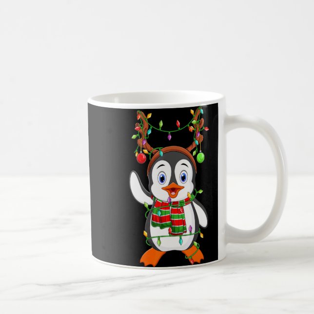 Cute Penguin Bird Xmas Lights Reindeer Hat Penguin Kaffeetasse (Rechts)
