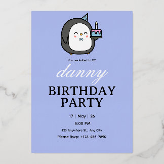 Cute Penguin Birthday Party Invitation for Kids Folieneinladung