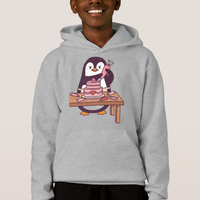 Cute Penguin Cake Valentine Kids Hoodie (Vorderseite)
