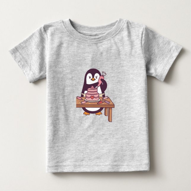 Cute Penguin Cake Valentine Kids T-Shirt - Colour (Vorderseite)