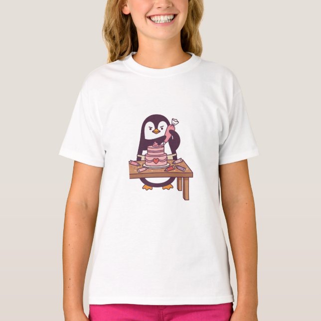 Cute Penguin Cake Valentine Kids T-Shirt - White (Vorderseite)