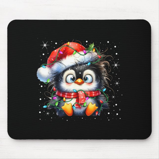 Cute Penguin Christmas Lights Penguins Lover Girls Mousepad (Vorne)
