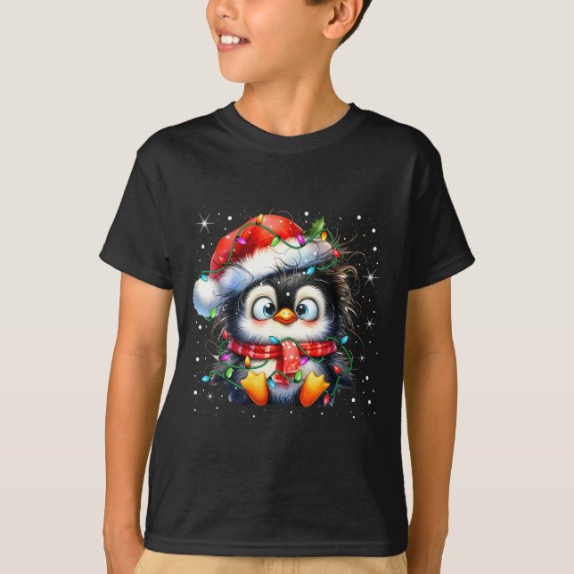 Cute Penguin Christmas Lights Penguins Lover Girls T-Shirt (Vorderseite)