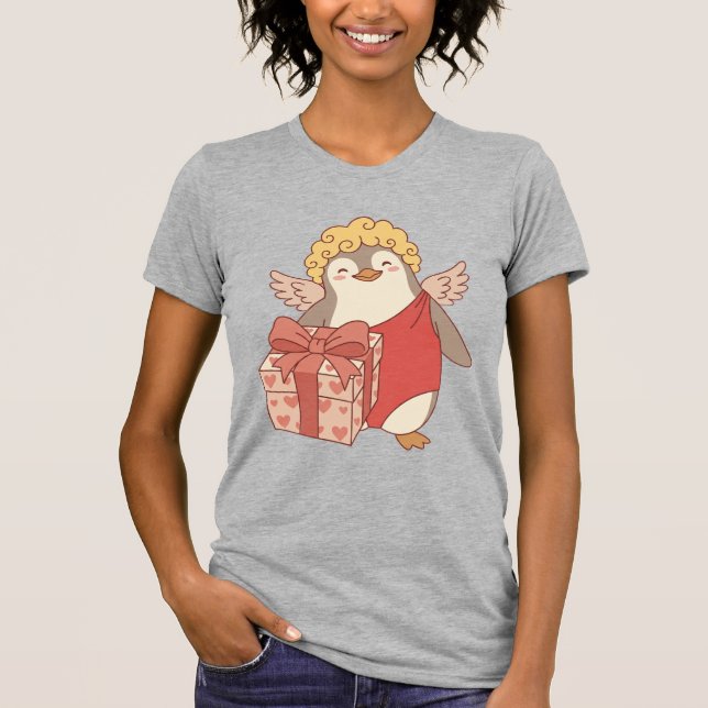 Cute Penguin Cupid Galentine T-Shirt - Colour (Vorderseite)