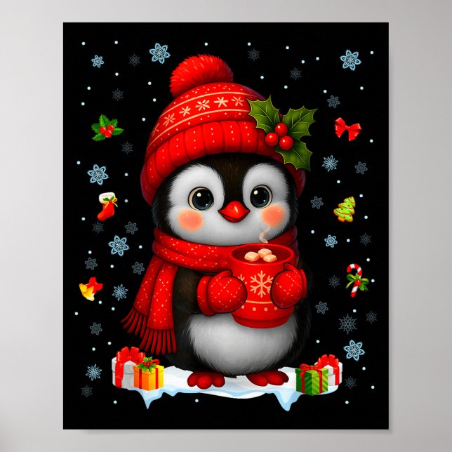 Cute Penguin Drink Hot Cocoa Christmas Xmas Men Wo Poster (Vorne)