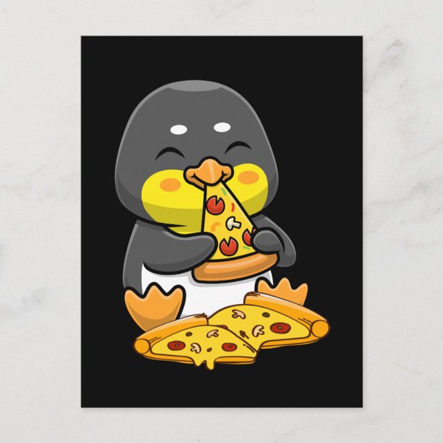Cute Penguin eating Pizza Postkarte (Vorderseite)