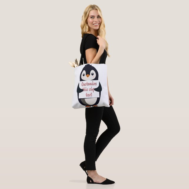 Cute penguin holding a sign for personalized text (Am Model)