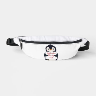 Cute penguin holding a sign for personalized text bauchtasche