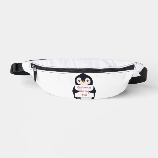 Cute penguin holding a sign for personalized text bauchtasche (Vorderseite)
