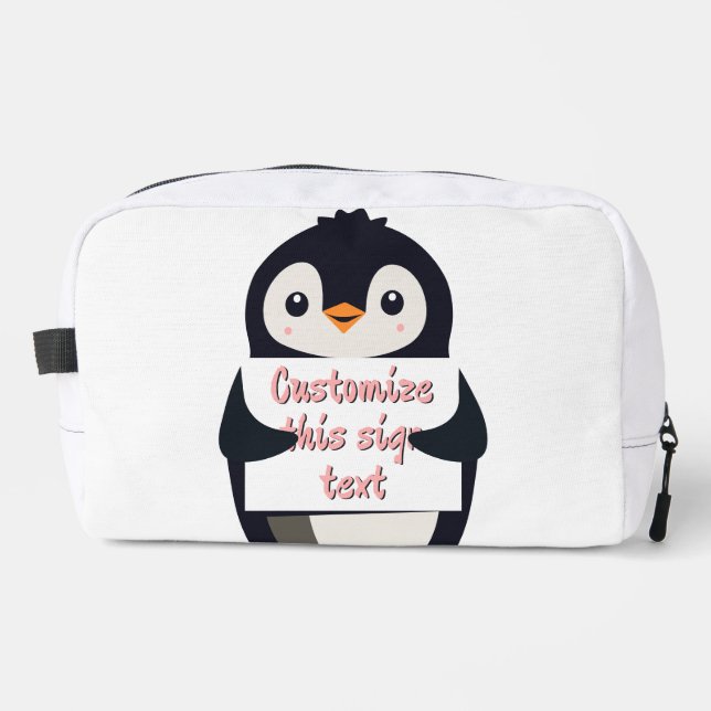 Cute penguin holding a sign for personalized text waschbeutel (Vorderseite)