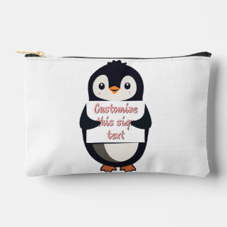Cute penguin holding a sign for personalized text zubehörtasche