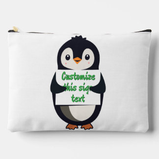 Cute penguin holding a sign for personalized text zubehörtasche