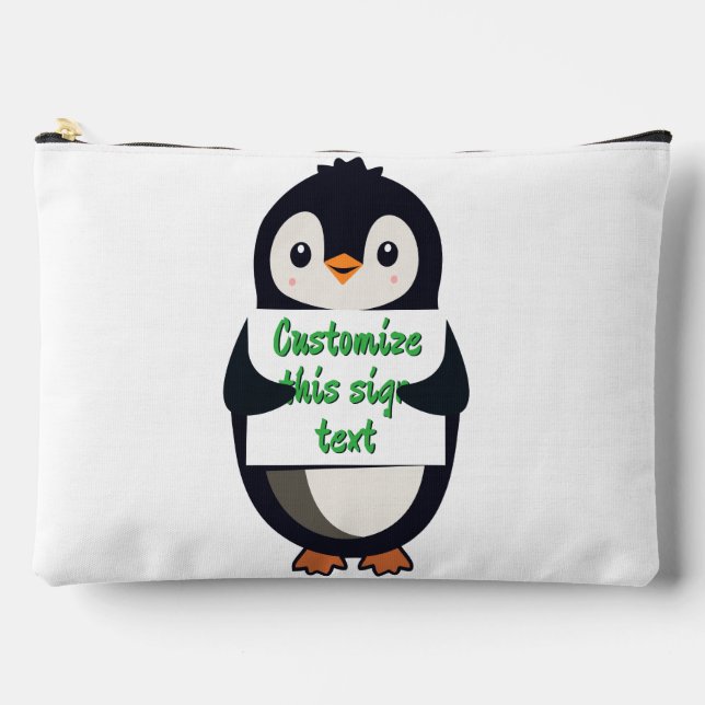 Cute penguin holding a sign for personalized text zubehörtasche (Vorderseite)