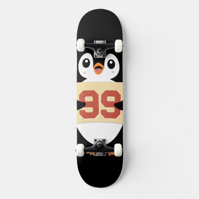Cute Penguin Holding a Sign Skateboard (Vorderseite)