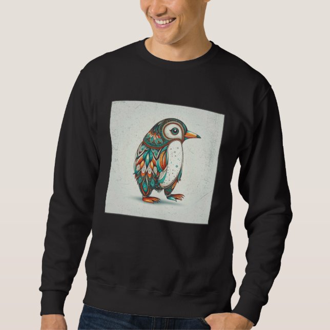 Cute Penguin Illustration Mandala Symbols Women Me Sweatshirt (Vorderseite)
