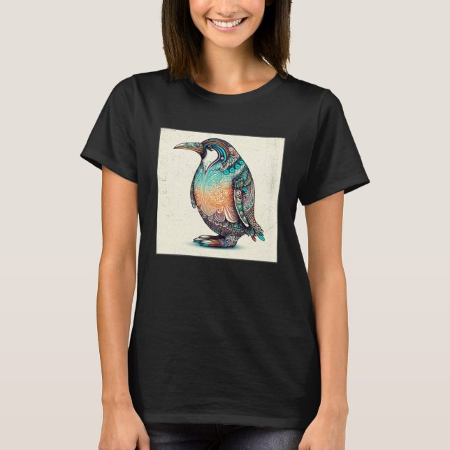 Cute Penguin Illustration Mandala Symbols Women Me T-Shirt (Vorderseite)