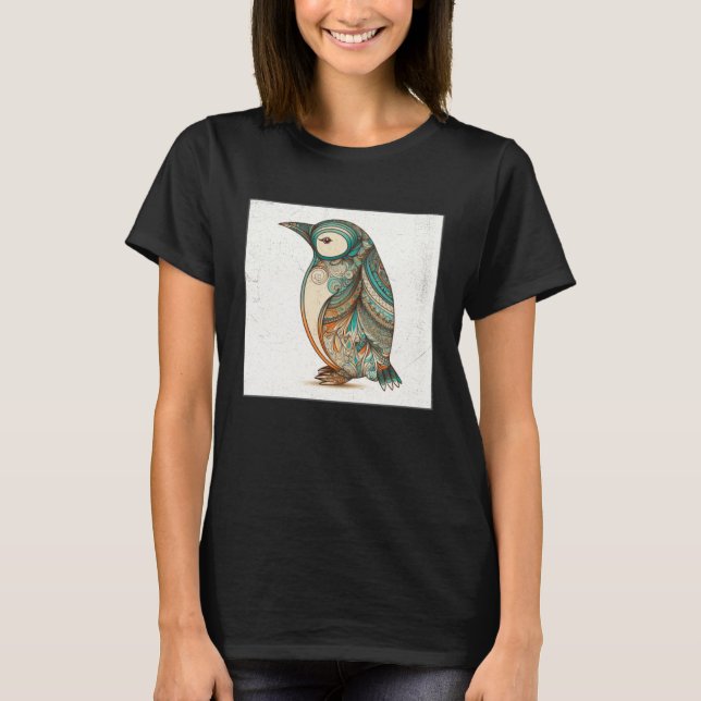 Cute Penguin Illustration Mandala Symbols Women Me T-Shirt (Vorderseite)
