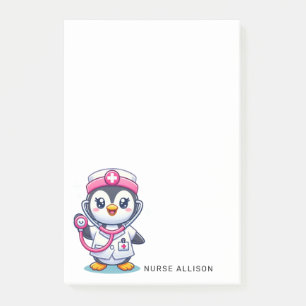 Cute Penguin Nurse Pink Stethoscope Custom 4x6 Post-it Klebezettel