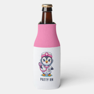 Cute Penguin Nurse Pink Stethoscope Custom Flaschenkühler