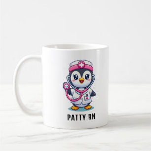 Cute Penguin Nurse Pink Stethoscope Custom Kaffeetasse