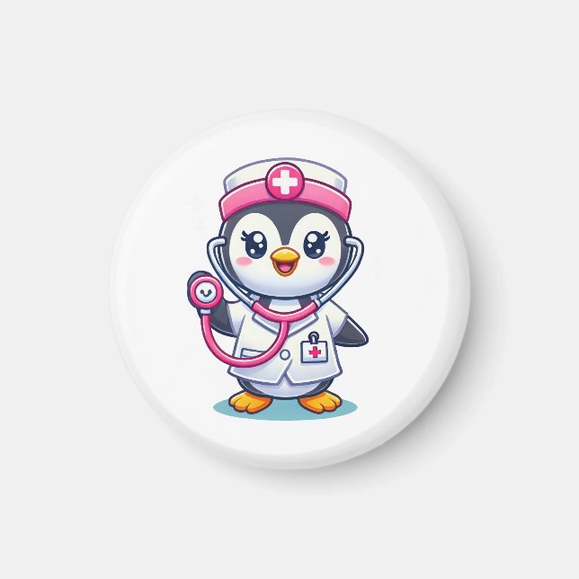 Cute Penguin Nurse Pink Stethoscope Custom Magnet (Vorne)