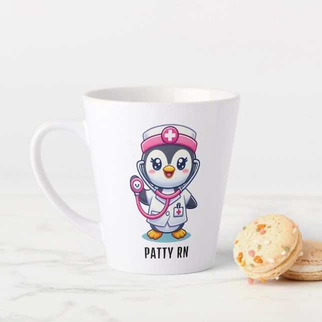 Cute Penguin Nurse Pink Stethoscope Custom Milchtasse (Beispiel)
