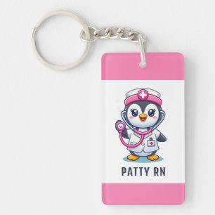 Cute Penguin Nurse Pink Stethoscope Custom Schlüsselanhänger