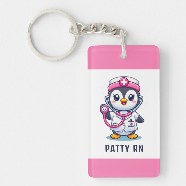 Cute Penguin Nurse Pink Stethoscope Custom Schlüsselanhänger (Vorderseite)