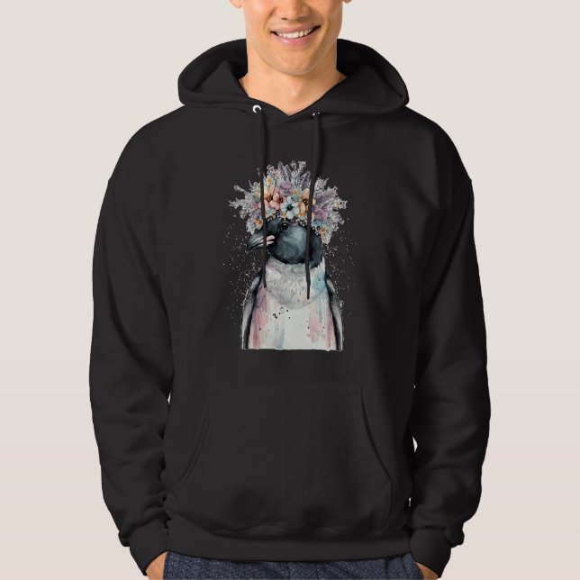 Cute Penguin Seabird Flower Crown Floral Birds Hoodie (Vorderseite)