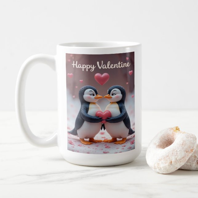 Cute Penguin Valentine Adorable Couple Love Kaffeetasse (Mit Donut)