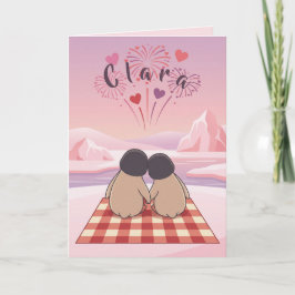 Cute Penguin Valentine Picnic Card for Girlfriends Feiertagskarte